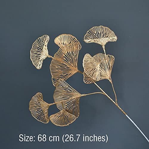 A single golden artificial ginkgo leaf branch, measuring 68 cm (26.7 inches) in length.