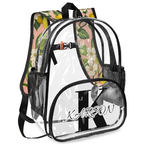 Personalized Lemon Tree Small Clear Backpack Stadium Approved Heavy Duty PVC Plastic Custom Lemon Flower Transparent Backpacks See Through Bag with Name2