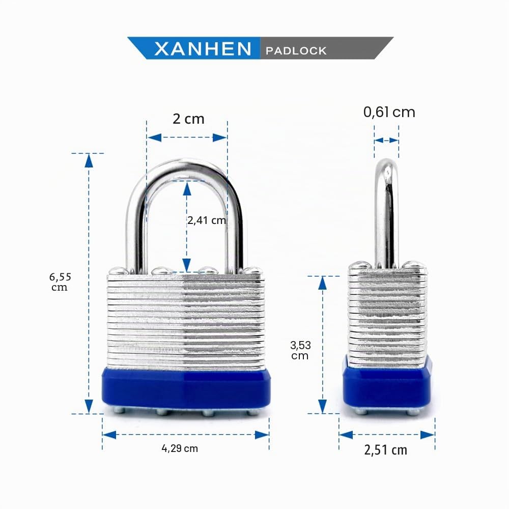 Lot de 12 cadenas d'extérieur à clé avec la même clé – Cadenas à clé en acier laminé avec anse normale, pour loquet à moraillon, abris de jardin, clôtures, casier de rangement, école, salle de sport