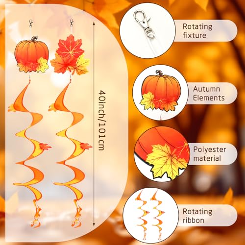 Image of NOVWANG 2 Piece Fall Wind Spinners, Autumn Thanksgiving Hanging Flag Windsock Fall Orange Outdoor Decorations for Home Garden Yard Patio Decor