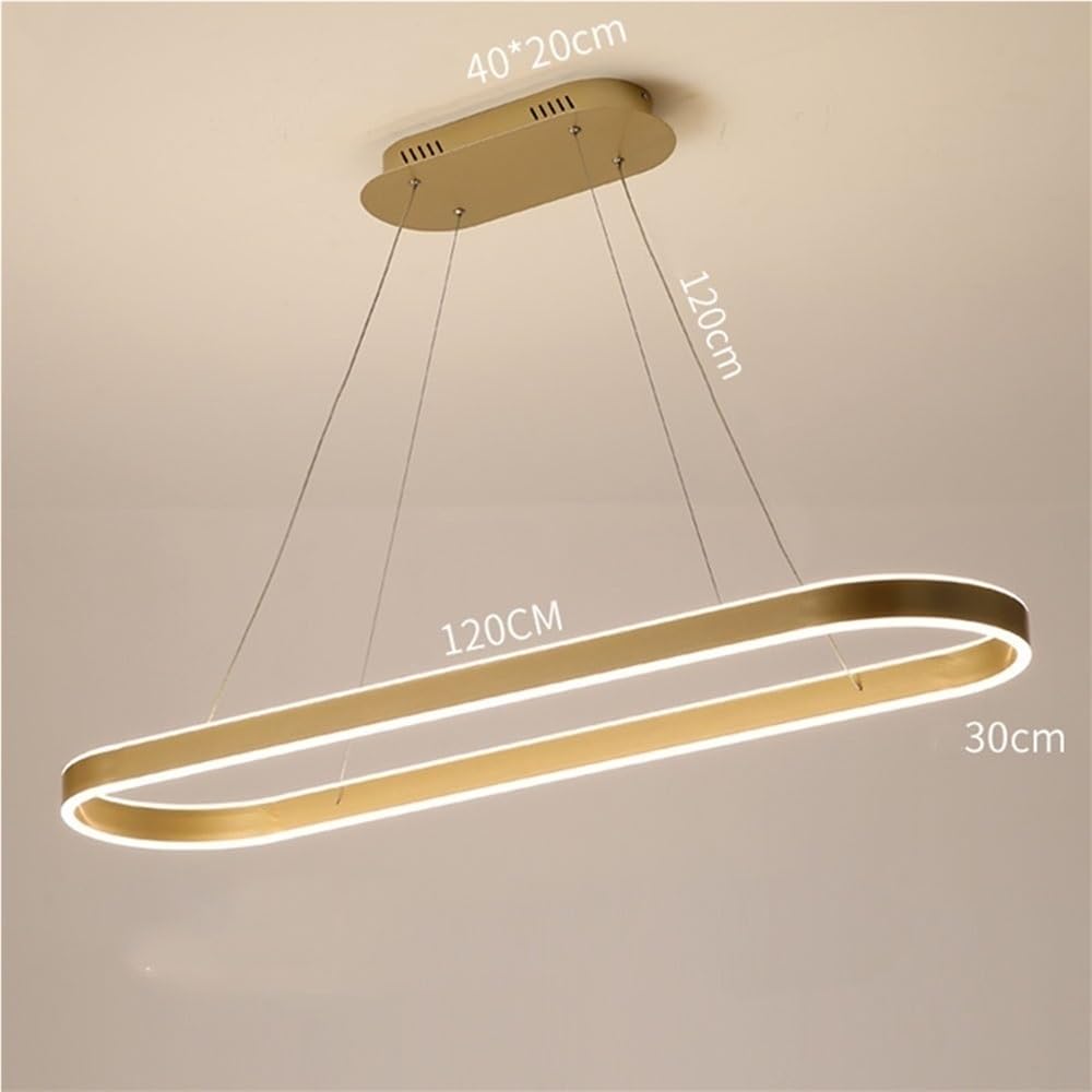 Lampadario a sospensione dal design ovale creativo a LED, dimmerabile, lineare, regolabile in altezza, per ufficio, bar, caffè, tavolo da pranzo (nero, 120 cm / 47.2in)