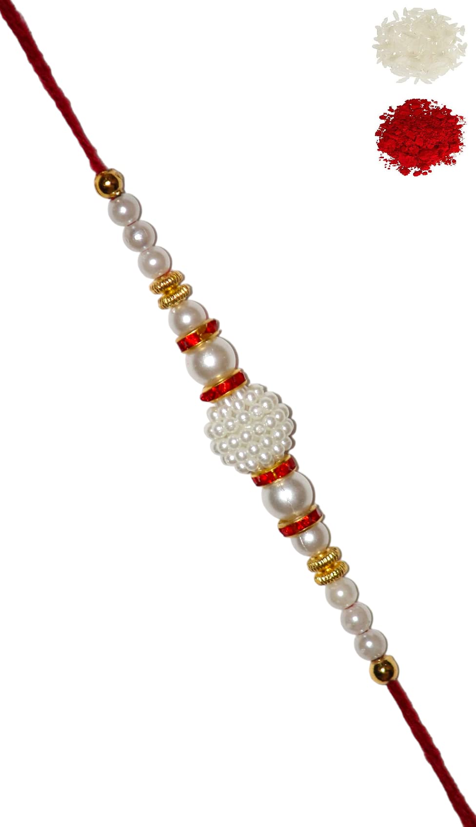 NITYAM ENTERPRISES White Pearl Red Diamond Ring Rakhi with Roli Chawal | Set of 1(NE 135) (B0CB4TT2MH) Amazon Price History, Amazon Price Tracker