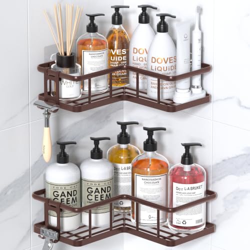 Image of YASONIC Corner Shower Caddy Adhesive, 100% Rustproof Shower Organizer, No Drill Shower Shelf for Inside Shower, Wall-Mounted Shower Storage for Homes (2 Pack, Bronze)