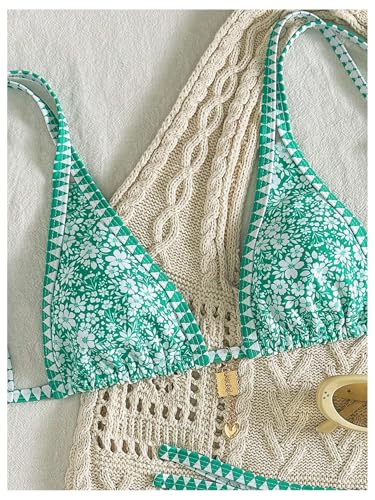 MakeMeChic Women's Halter Bikini Sets 2 Piece Striped High Cut Tie Side Swimsuit Bathing Suit4