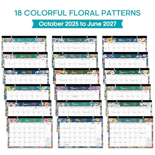 Image of Desk Calendar 2026-2027, 21-Month Calendar Runs Until June 2027, Large 17 inch x 12 inch Monthly Desktop & Wall Calendar for Home & Office - Floral