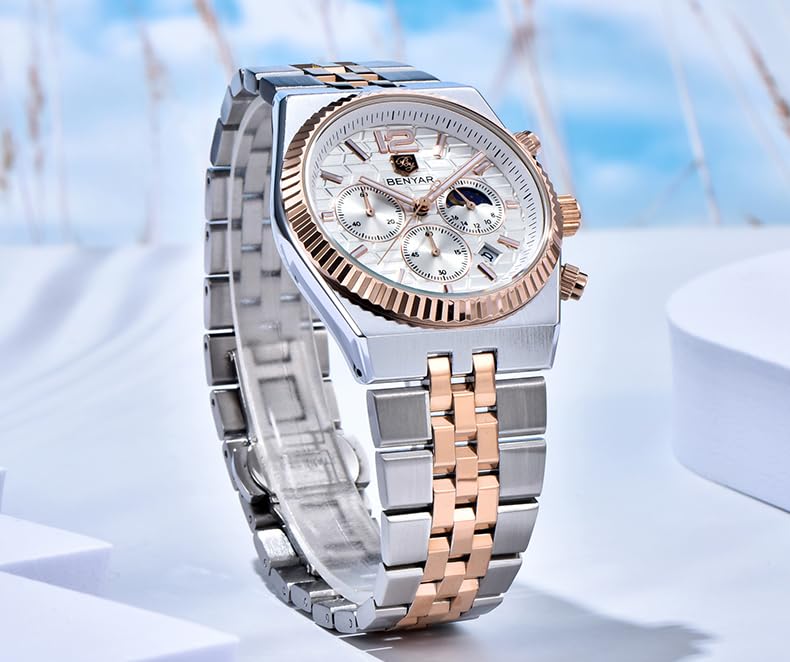 Image of BENYAR Men's Luxury Chronograph Watch Date Window High-Performance Luminous Quartz movment Waterproof -Ideal Gift for Business & Casual Gift Stylish Wristwatch for Men & Boys
