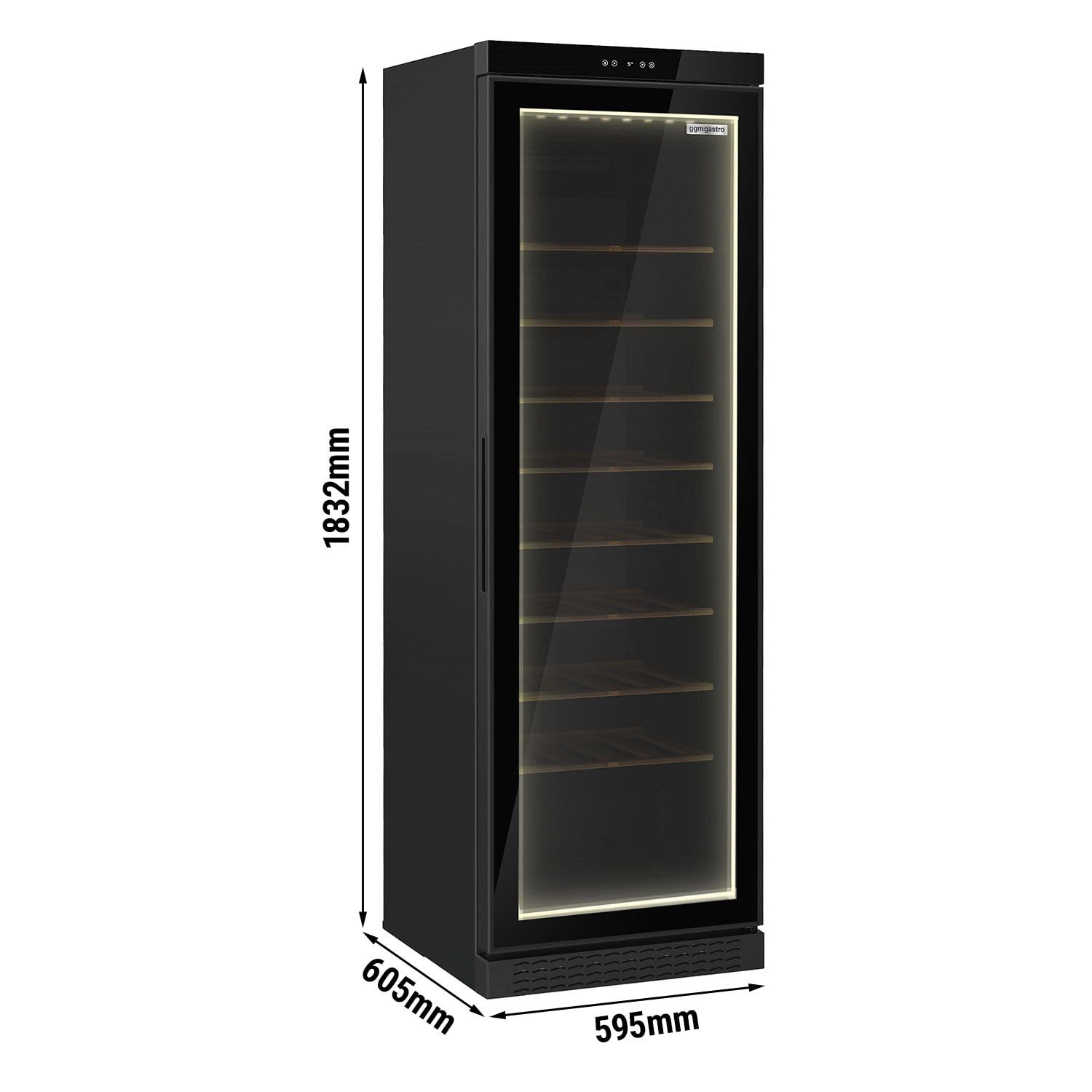 GGM Gastro Weinkühlschrank 360 L, 60 Flaschen, 595x605x1832 mm | Professionell, langlebige Edelstahl-Ausführung, digitale Präzision, optimale Präsentation, mobil durch feststellbare Räder