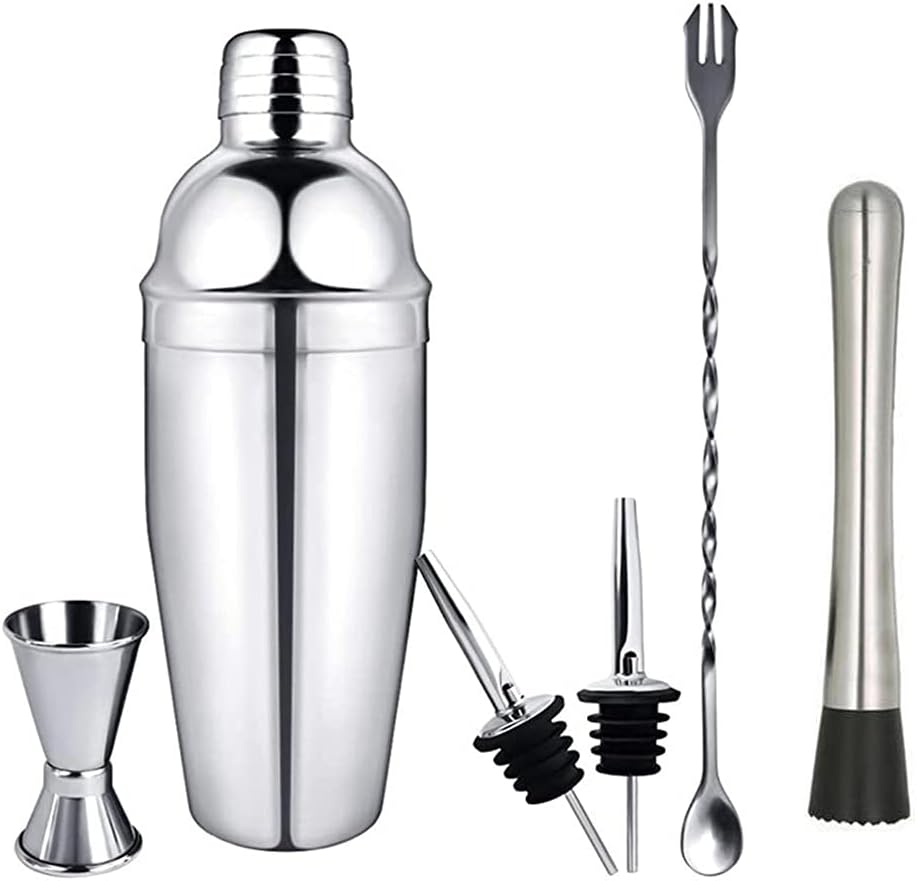 Stainless Steel Cocktail Shaker Set 6 Piece Martini, Drink, Bartender Kit with Measuring Jigger, Mixing Spoon