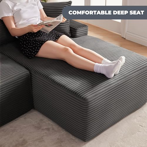 Image of Mangodan Cloud Sectional Sofa, Boneless Couch for Living Room, Modular Sectional Sofa with Deep Seat, Fluffy L-Shaped Comfy Couch with Right-Facing Chaise, No Assembly Required, Grey