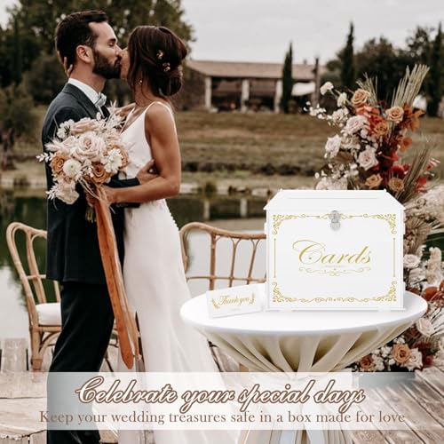 Image of Ywlake White Wedding Gift Card Box with Lock and Slot Acrylic Money Cash Post Thanks Card Box Large Letter Envelope Cards Holder Boxes for Reception Anniversary Birthday Party Bridal Baby Shower