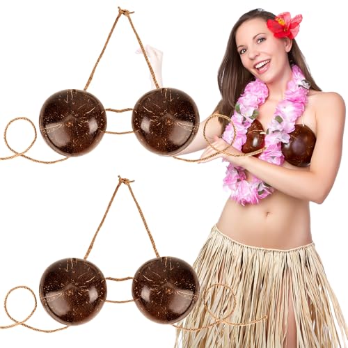 Soutien-gorge hawaïen en noix de coco avec cordon, haut de bikini fantaisie en coquille de noix de coco pour adulte pour fête Luau, marron, B