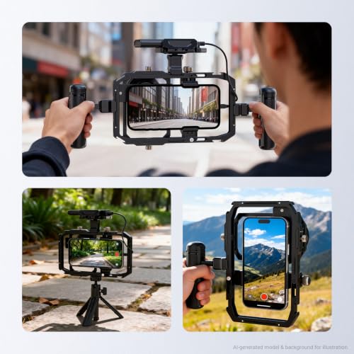 Image of NEEWER Universal Phone Cage Video Rig Stabilizer with 17mm to 37mm & 67mm Lens Filter Adapter Ring Accessories Compatible with iPhone Android Samsung for Video Recording Streaming Photography, PA058