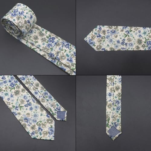 Image of Cotton Floral Ties for Men 2.76 inch Men's Skinny Tie Linen Flower Printed Neck Tie for Wedding Dating Party