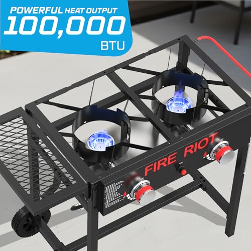 Image of FIRE RIOT Outdoor Propane Deep Fryer, 2x18QT Aluminum Pots & Frying Baskets, Double Burners Commercial Fryer, Perfect for fish fryers, Wings, Fries, Cajun Fry, 100,000 BTU