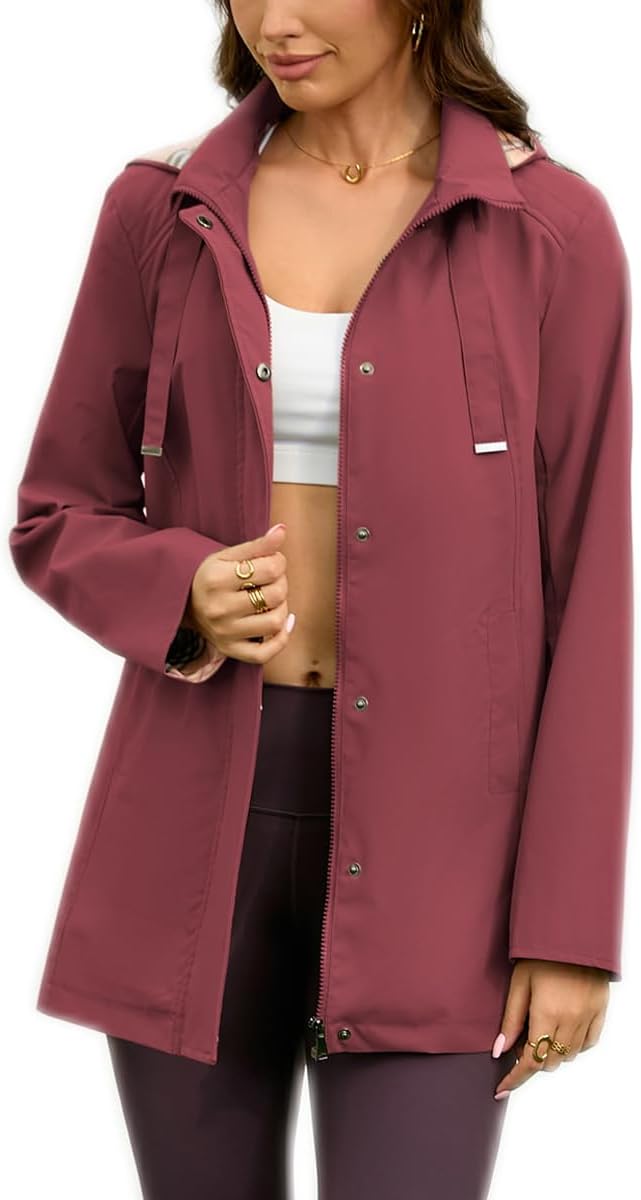 Womens Long Hooded Rain Jacket Waterproof Outdoor Hiking Raincoat Windbreaker Lined...