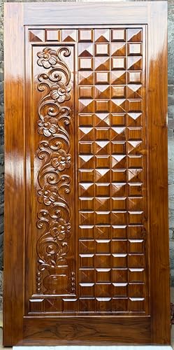 Image of MDF Wooden with HDMR Waterproof Wooden Made Fancy Gate for Your Home and Kitchen Front Door with Unique and Stylish Design Hand Carved Size 39x81 Inch Thickness 1.5 Inch Brown