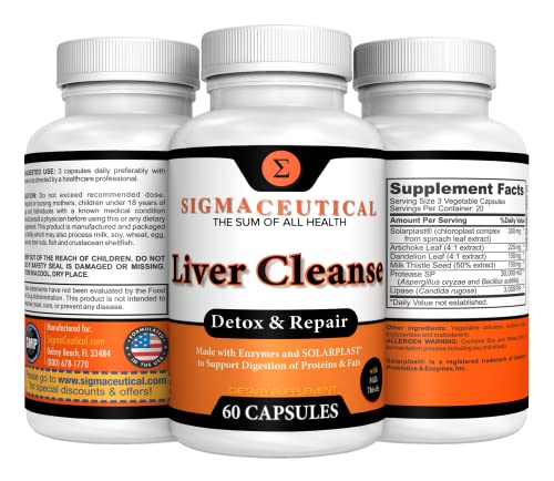Liver Cleanse Detox And Repair, Herbal Liver Detox Cleanse With Solarplast, Artichoke Extract, Dandelion Root & Milk Thistle - Liver Detox Supplement, 60 Capsules #TOP3