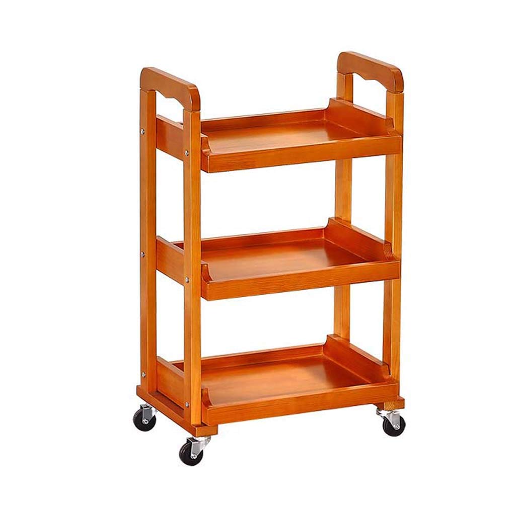 3 Tier Rolling Utility Service Cart Wood Kitchen Island Storage Trolley Utility Cart Rack for Home Organization Kitchen Bathroom and Office