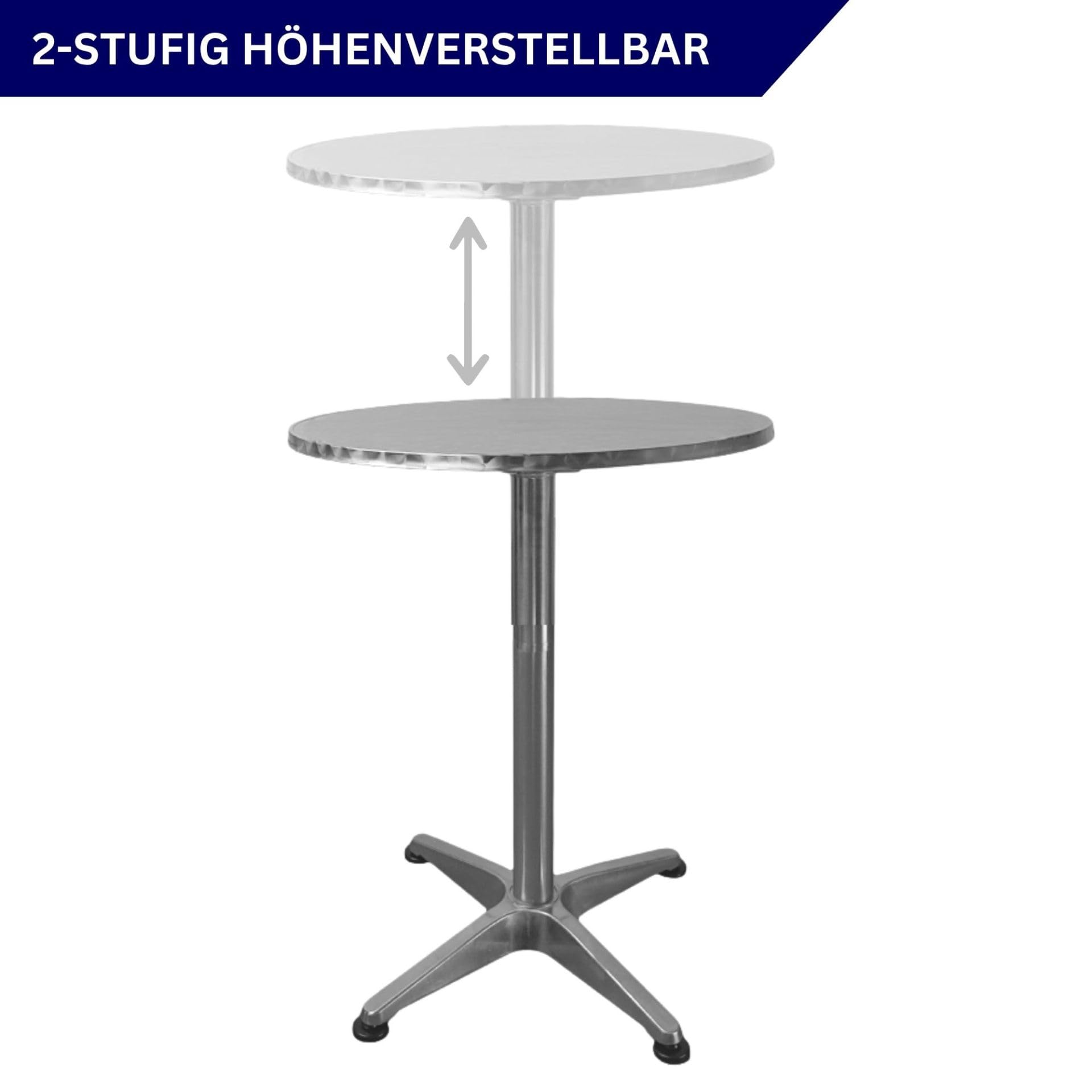 CHEFGASTRO Stehtisch höhenverstellbar mit Husse klappbar Rund HxØ 75-115x60cm Bistrotisch In- & Outdoor Aluminium MDF-Platte mit Edelstahlbeschichtung Silber Gastro wetterfest Klapptisch Gartentisch