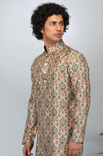 Image of LookMark Men's Cotton Blend Printed Long Kurta Suitable for All Indian Wedding, Occasions, and Festivals