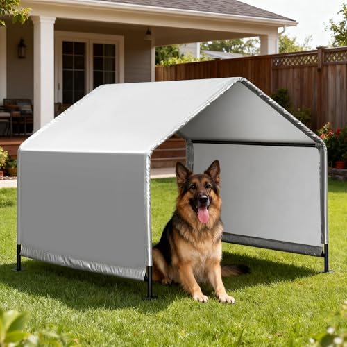 4'x 4'x 3.3' Dog Shade Shelter, Outdoor Dog Tent Dog House Canopy Waterproof, Sun Protection with Ground Stakes for Pet Medium Large Dogs, Cats, Pigs, Chicken, Goose