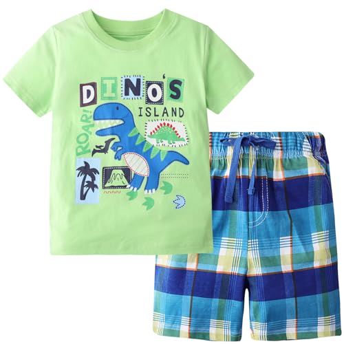 Image of Frogwill Toddler Boys Summer Clothes Hawaiian Jungle Animal Cotton T-Shirt and Poplin Short Outfit Set