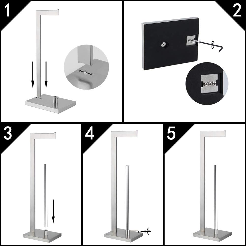 GERZWY Toilettenpapierhalter, freistehend, mit Reserve, SUS 304 Edelstahl, Toilettenpapierhalter, Bodenständer, Aufbewahrung, gebürstete Oberfläche, DZY004-LS