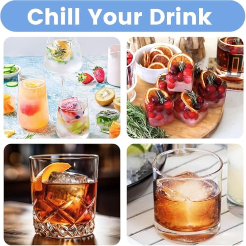Image of Ice Cube Molds with Lid,Big Silicone Ice Cube Tray for Whiskey,2Inch Square Ice Cube Tray,Easy-Release Ice Mold,Giant Ice Cubes for Bourbon Cocktail (2, Blue)