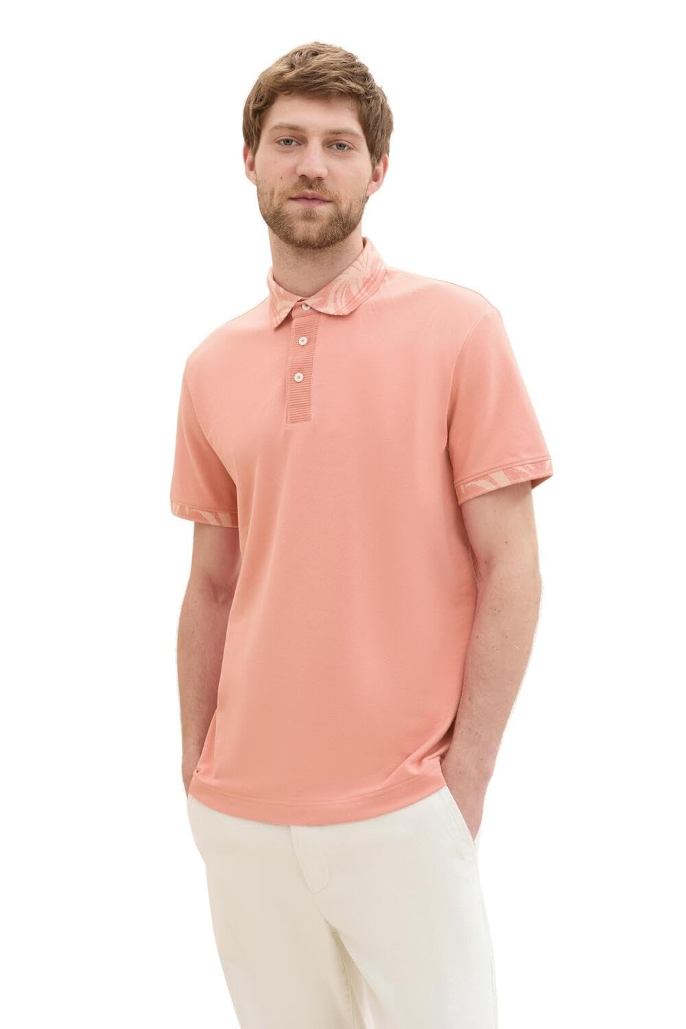 TOM TAILOR Men's Basic Polo Shirt with Patterned Collar