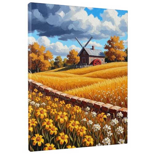 Lienzo de paisaje otoñal en formato de cuadro rústico de naturaleza