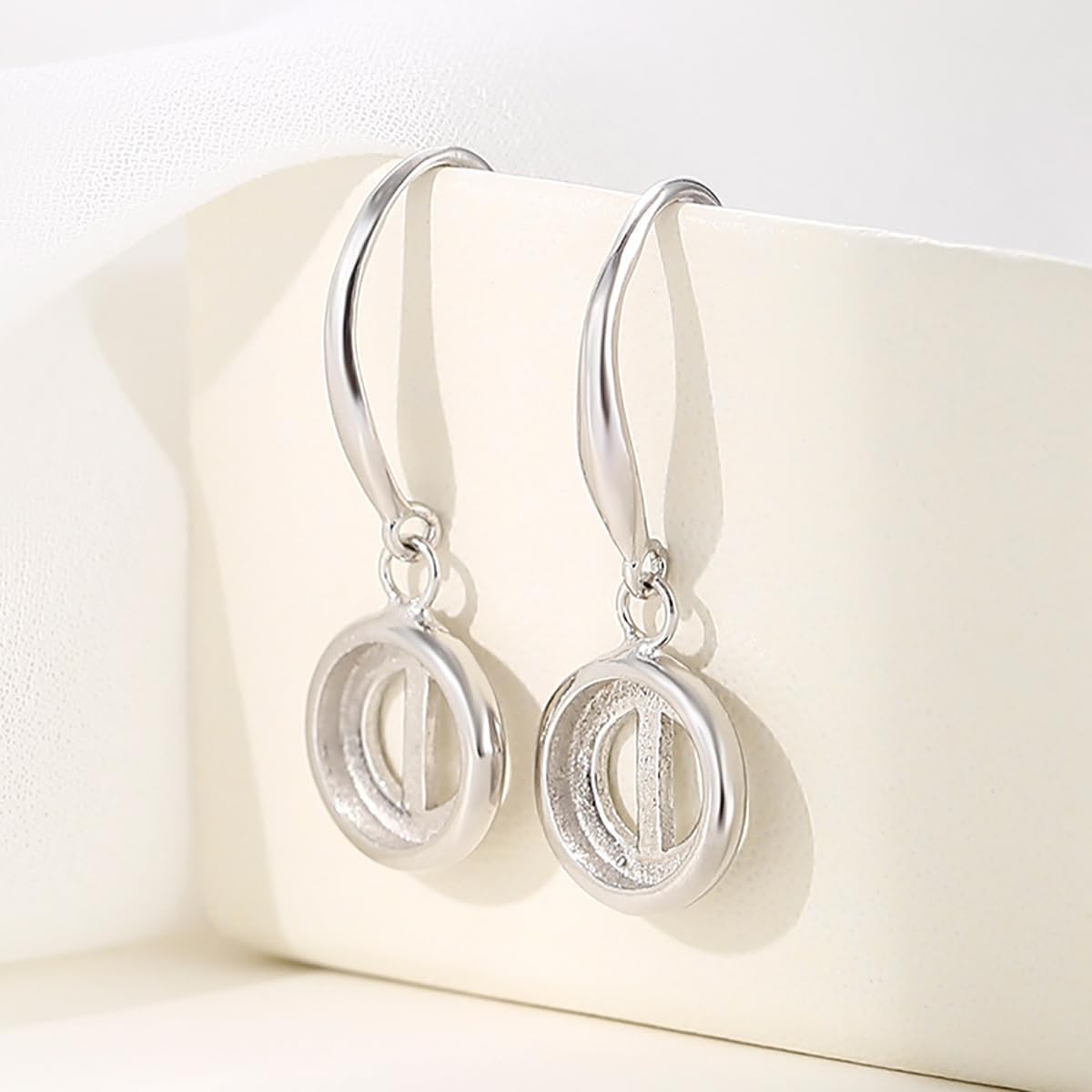 925 Sterling Silver Earrings Wire Hooks Blanks Bezel Trays fit 9mm Round Cabochons Setting Earring Tray Blanks for DIY Jewelry Making Earrings Making(Platina Color)