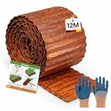 TOFFCAEA Bordura per Giardino in Acciaio Corten 12m x 15 cm, Bordura per Aiuola in Metallo, Bordo per Prato in Ruggine, 1 Paio di Guanti Incluso, per delimitare aiuole (Forma ondulata, 12M x 15CM)