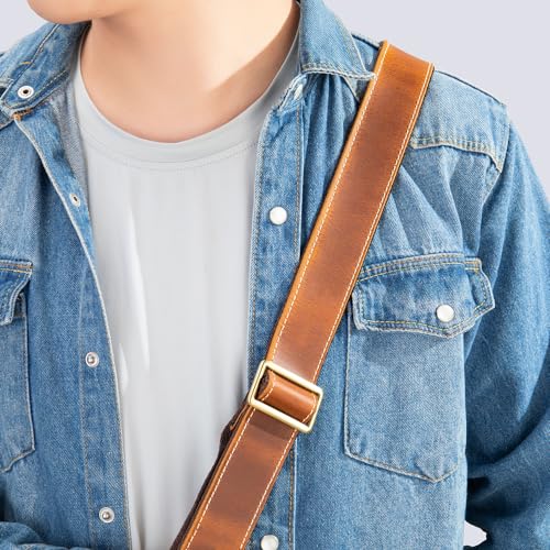 Image of Full Grain Leather Bag Strap Replacement - Adjustable Shoulder Strap for Messenger Briefcase Duffle Crossbody Bags