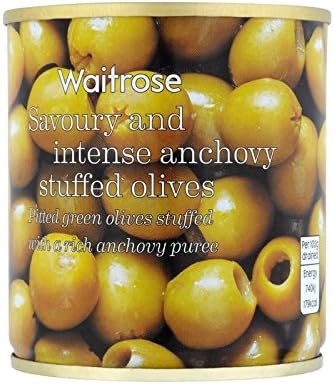 Green Olives Stuffed with Anchovy Waitrose 200g - Pack of 2