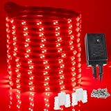 WYZworks 480LEDs, 25ft Red 16-Mode Flat LED Outside Strip Lights, SMD 2835, Waterproof Permanent Heavy Duty Outdoor Exterior Accent Lighting, ETL Certified, Connectable Flexible Clear PVC Shell
