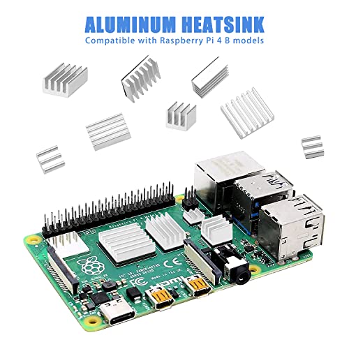 VooGenzek 40 Sztuk Radiatory do Raspberry Pi 4 Model B, Aluminiowy Zestaw Chłodzący Radiator z Termoprzewodzącą Taśmą Klejącą, do Chłodzenia Raspberry Pi, Srebrny
