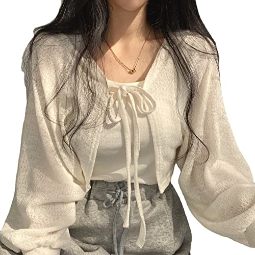 Thin Solid Color Cardigan Bandage Bloomer Sleeves Short Coat Pull Femme Fatale Top Girls Cardigan Y2K Top