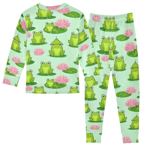 ODAWA Nightclothes 2 Piece Set Cute Cartoon Frogs Footless Matching Fall Pajamas 18M2