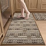 Kitchen Rugs Sets of 2-Non Slip Kitchen Mats for Floor-Thick Stain Resistant Vintage Kitchen Floor Mat Runner Carpet for Hallways Entryway Laundry Room Washable（Brown 20'x47'+20'x32'）