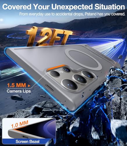 Image of TORRAS Strong Magnetic & Seamless Stand for Samsung Galaxy S24 Ultra Case for MagSafe, 12FT Mil-Grade Drop Protection, Adjustable Kickstand for Samsung Galaxy S24 Ultra Case, Slim Frosted Matte Gray | Seamless Stand, Fit for MagSafe, Mil-Grade Drop Protection, Kickstand for Samsung Galaxy S24 Ultra Case, Translucent Matte