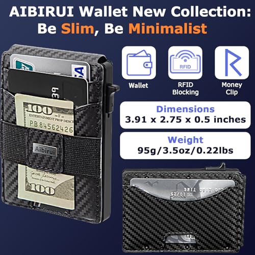 Slim Wallet for Men with Money Clip,Minimalist-Business Card Case,Carbon Fiber Slots Credit Card Holder RFID Blocking Bifold Pop Up Wallet with ID Window(Black Slim Wallet for Men Gift)2