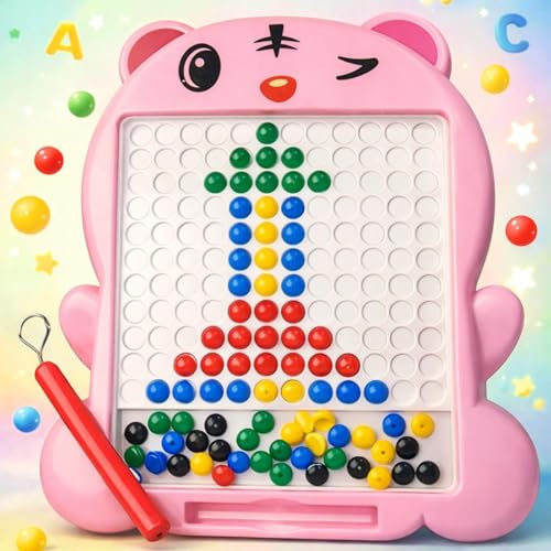 Image of Magnetic Drawing Board for Kids with 80 Beads & Magnetic Pen | Big Size Magnetic Doodle Board | Educational Learning Toy, Drawing & Creativity for Boys & Girls (Multicolor) (Pink Medium)