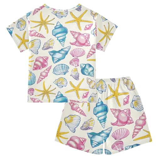ALAZA Seashell Beach Starfish Pajamas Short Sleeve 2 Piece Sleepwear Top and Bottom Pajama Set Unisex2