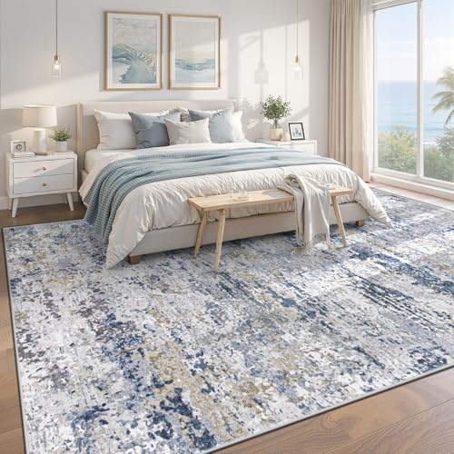 Tapete de área 8x10 ft azul lavable y antideslizante miniatura 3