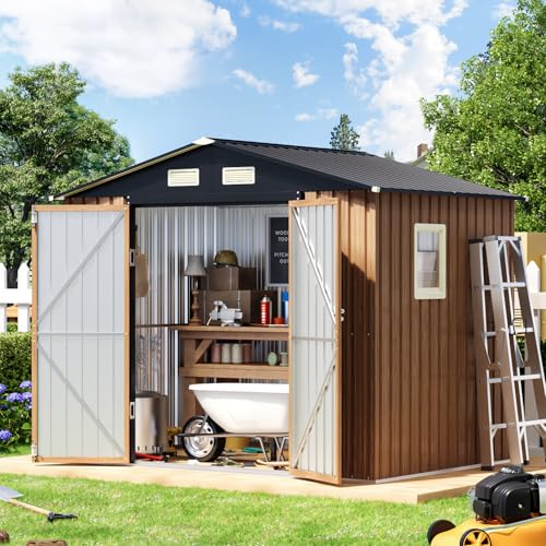 Panovue 8X6 FT Garden Storage Shed with Lockable Door,Steel Tool Shed with 1 Clear Window,...