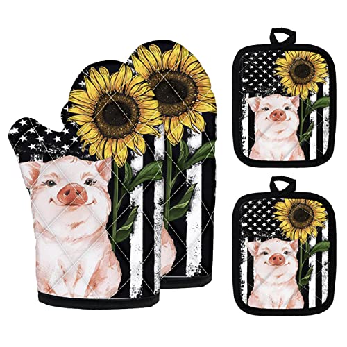 Horeset Oven Mitts And Potholder Set Kitchen Camping Gloves Heat Resistant Gloves Safe Mats For Men Women(Us Flag Pig) #TOP18