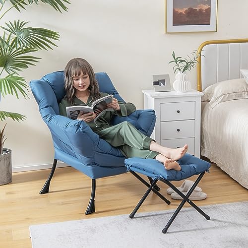 Sillón plegable comodidad poliéster azul miniatura 2