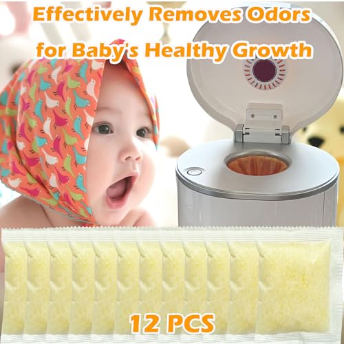 Image of 12 Pack Diaper Pail Odor Absorber Carbon Filter Refills for Munchkin Step Diaper Pail, Odor Eliminator Refills for Arm & Hammer Puck Baking Soda Cartridge (Lemon Flavor)