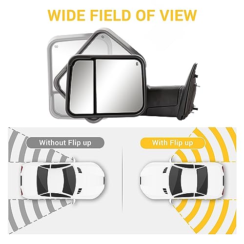 Tow Mirrors for Dodge Ram 1500 (2009-2018), Dodge Ram 2500 3500 (2010-2018) with Turn Signal Power Glass Extendable Towing Mirror Pair Set - Thumbnail 4