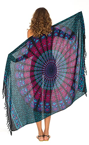 Produktfoto von SHU-SHI Sarong Damen Pareo Strandtuch & Wickelrock lang leichtes Boho Mandala Bikini Cover-Up